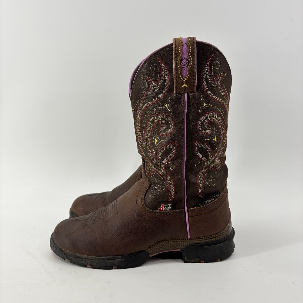 Justin Boots Size 5.5 Kids Western Boots Cowgirl Brown Purple Leather